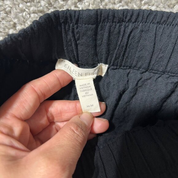 Eileen Fisher Womens M Black Organic Cotton Wide-Leg Pants A-Line Elastic Waist - Picture 8 of 9